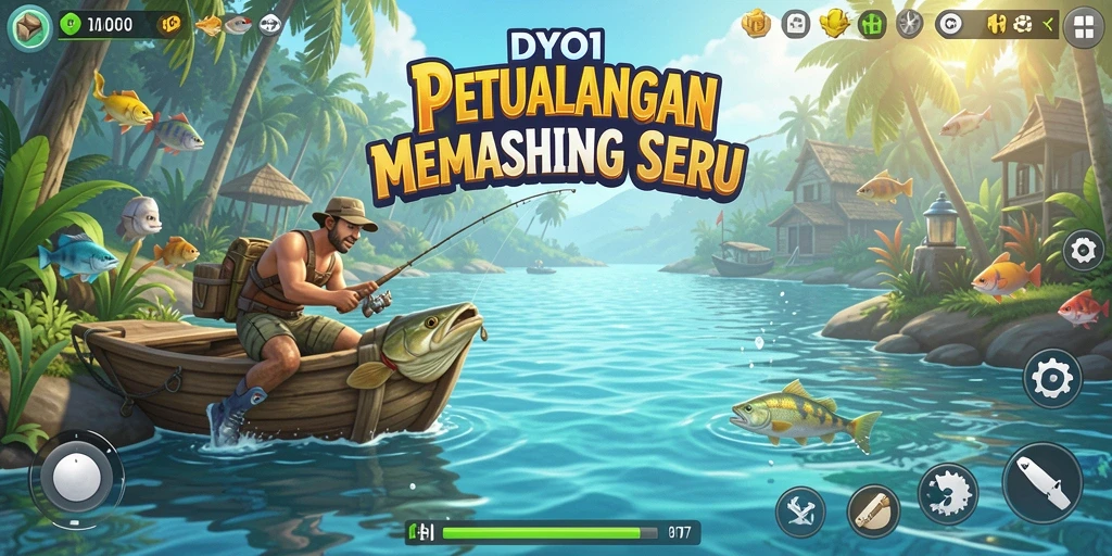 Gameplay DYO1 yang menegangkan saat memancing di tepi danau.