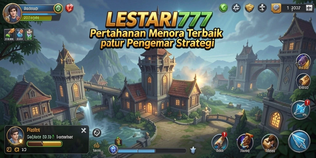 Tangkapan layar gameplay LESTARI777 dengan menara dan musuh yang menyerang.