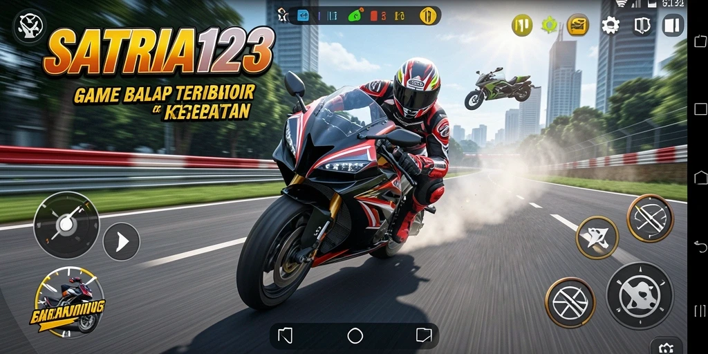 Tampilan gameplay SATRIA123 menampilkan balapan motor yang mendebarkan dan visual yang memukau.