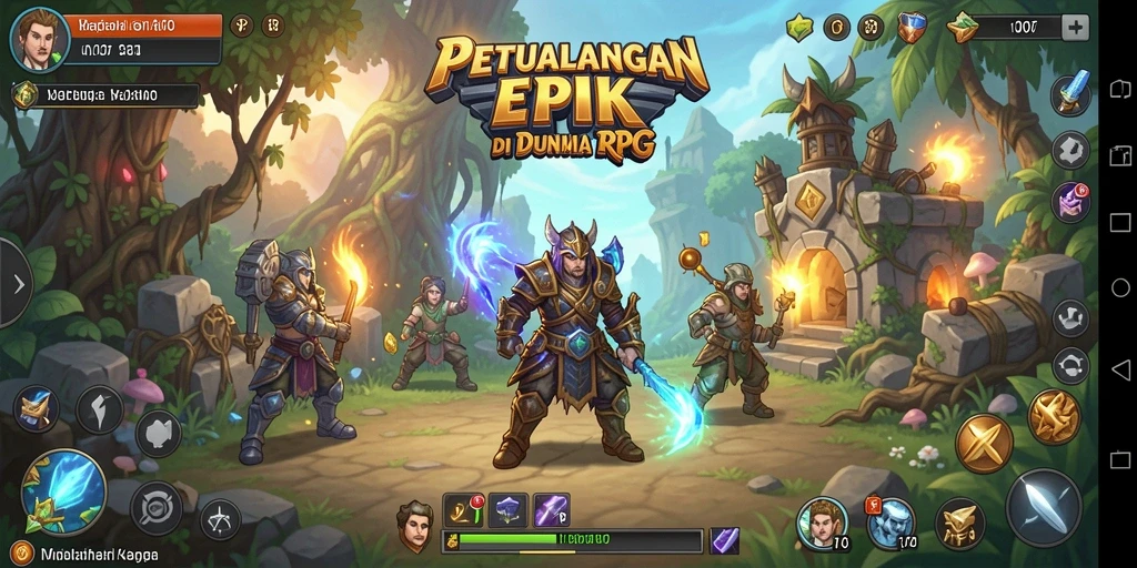 Screenshot gameplay V07 yang menunjukkan pertarungan epik di dunia RPG.